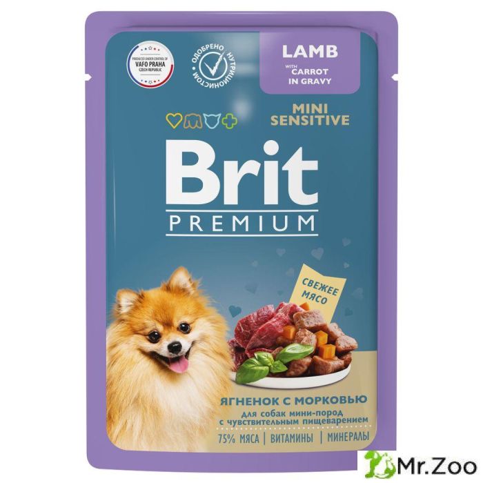 Brit Premium Пауч для взрослых мини собак с чувствительным пищеварением ягненок с морковью в соусе