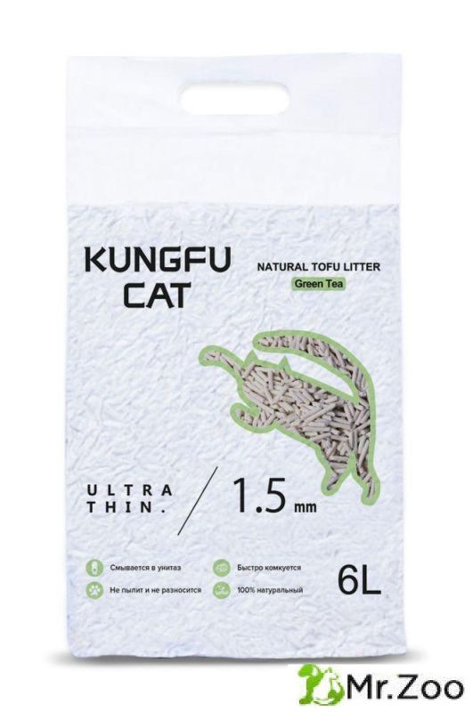 Комкующийся наполнитель Kungfu Cat Tofu Green Tea с ароматом зеленого чая