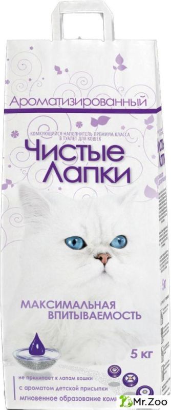Комкующийся наполнитель Чистые Лапки для кошачьих туалетов с ароматом детской присыпки