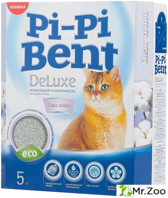 Комкующийся наполнитель Pi-Pi Bent Deluxe Clean Cotton для кошачьих туалетов