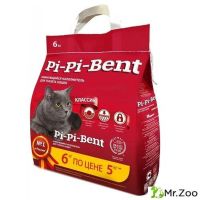 Комкующийся наполнитель Pi-Pi Bent Classic для кошачьего туалета из природного бетонита 5 кг + 1 кг в подарок