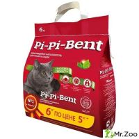 Комкующийся наполнитель Pi-Pi Bent Сенсация свежести для кошачьего туалета с ароматом свежих трав и цветов 5 кг + 1 кг в подарок