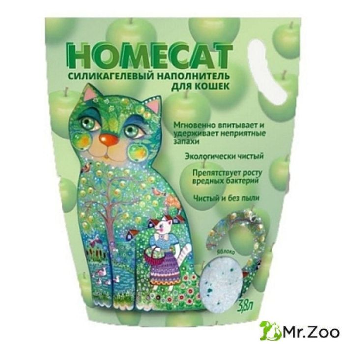 Силикагелевый наполнитель HOMECAT для кошачьих туалетов яблоко