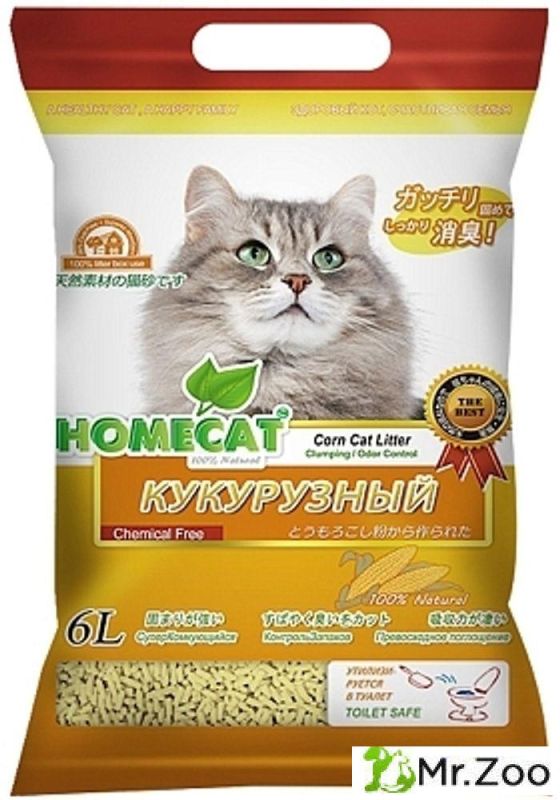 Комкующийся наполнитель HOMECAT «Эколайн» для кошачьих туалетов кукурузный