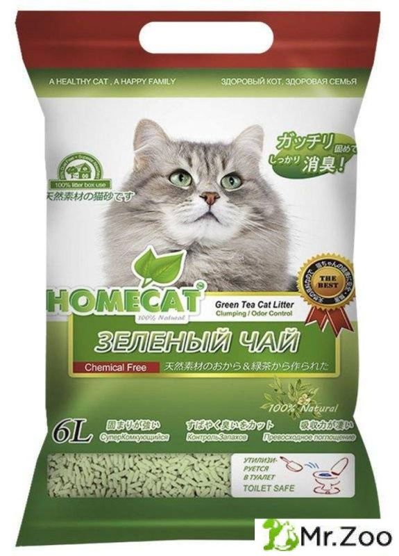 Комкующийся наполнитель HOMECAT «Эколайн» для кошачьих туалетов зеленый чай