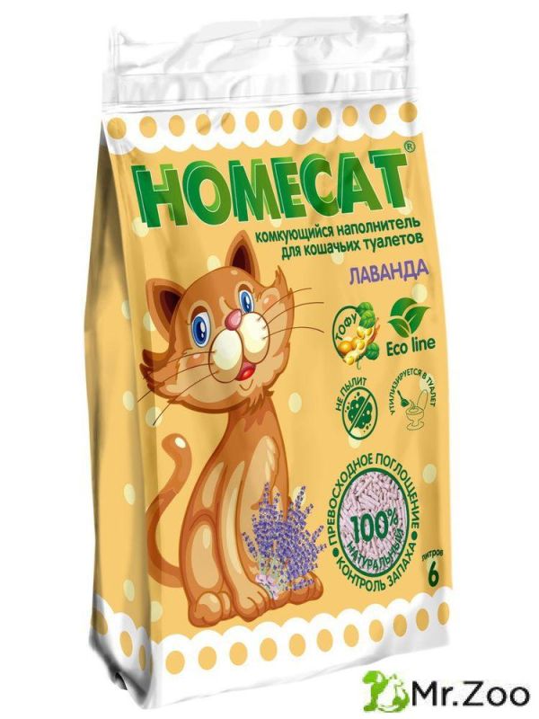 Комкующийся наполнитель HOMECAT «Эколайн» для кошачьих туалетов лаванда