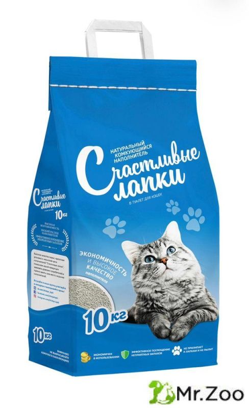 Комкующийся наполнитель Счастливые лапки для кошачьих туалетов