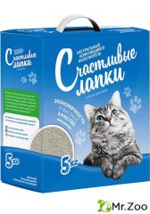 Комкующийся наполнитель Счастливые лапки для кошачьих туалетов в коробке