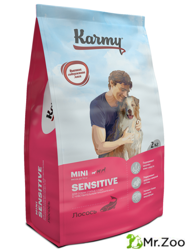 Сухой корм Karmy Sensitive Mini для собак мелких пород с чувствительным пищеварением Лосось