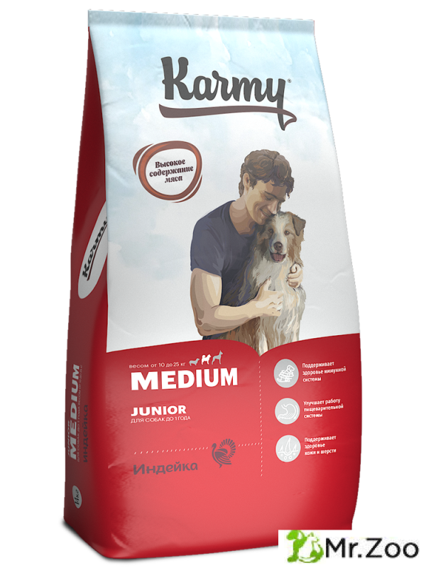 Сухой корм Karmy Medium Junior для щенков средних пород Индейка 14кг
