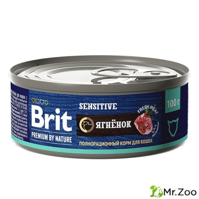 Консервы Brit Premium by Nature с мясом ягнёнка для кошек с чувствительным пищеварением 100гр