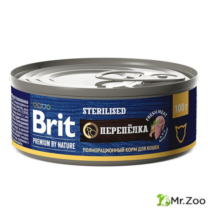 Консервы Brit Premium by Nature с мясом перепёлки для стерилизованных кошек 100гр
