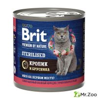 Консервы Brit Premium by Nature с мясом кролика и брусникой для стерилизованных кошек  200гр