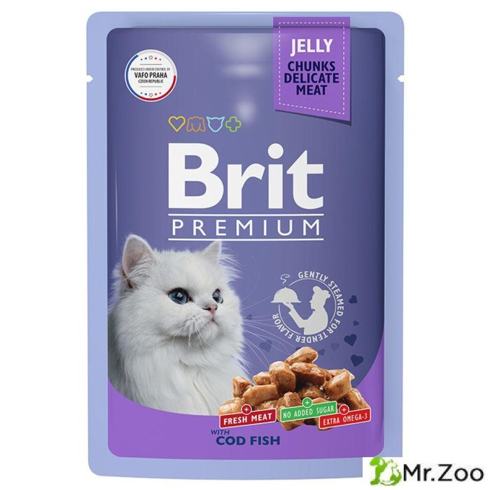 Пауч Brit Premium для взрослых кошек треска в желе