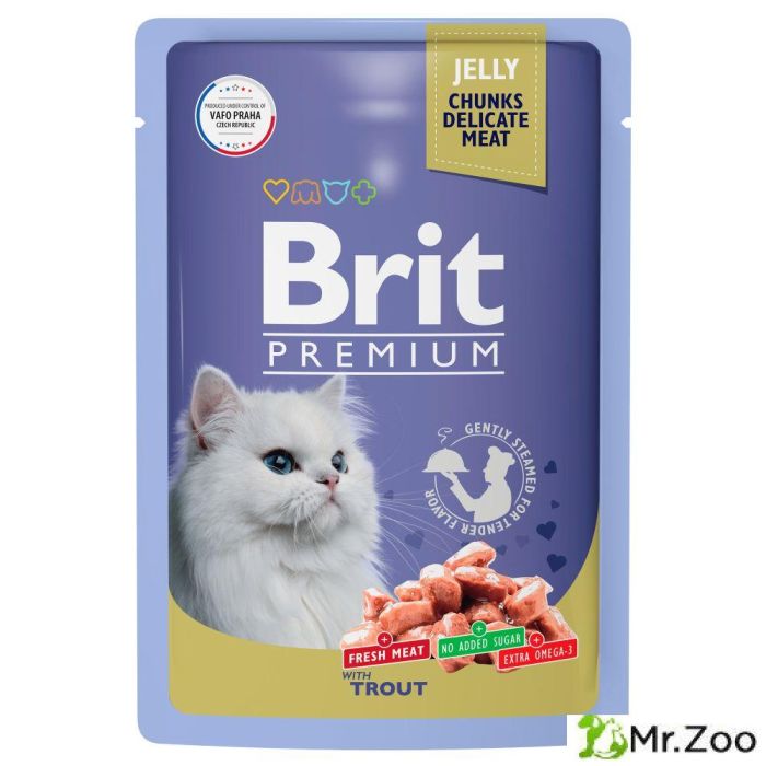 Пауч Brit Premium для взрослых кошек форель в желе