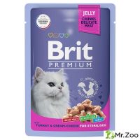 Пауч Brit Premium для взрослых стерилизованных кошек индейка с сыром в желе