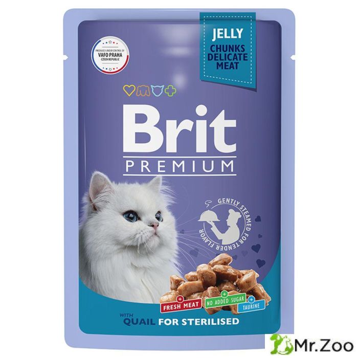 Пауч Brit Premium для взрослых стерилизованных кошек перепелка в желе