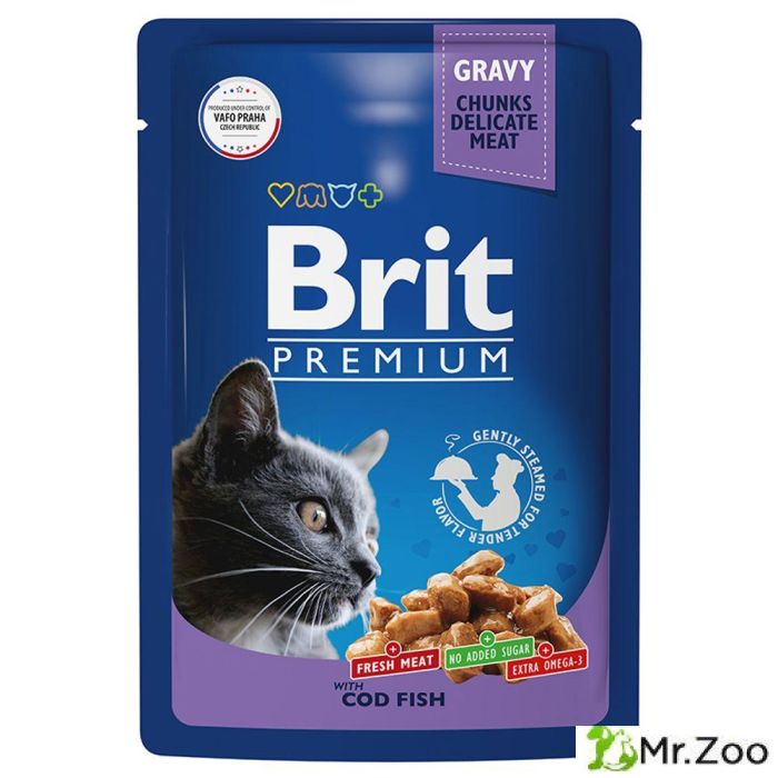 Пауч Brit Premium для взрослых кошек треска в соусе