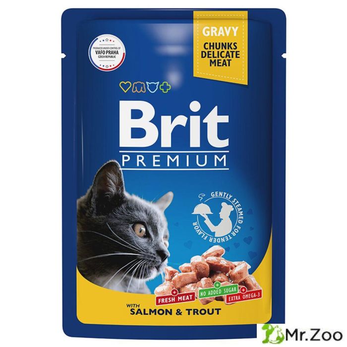 Пауч Brit Premium для взрослых кошек лосось и форель