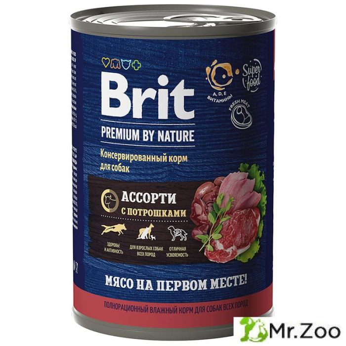 Консервы BRIT PREMIUM BY NATURE dog мясное ассорти с потрошками для собак всех пород 6х410г