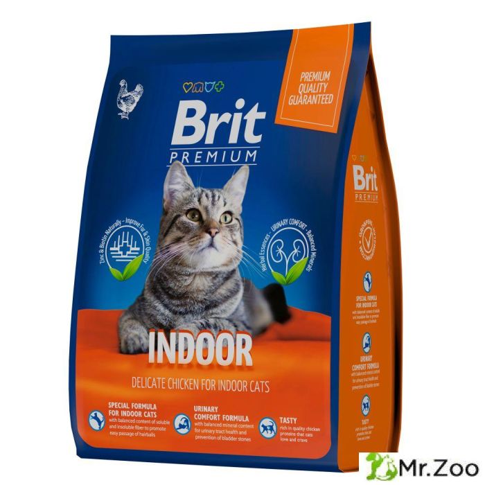 Сухой корм Brit Premium Cat Indoor с курицей для кошек домашнего содержания