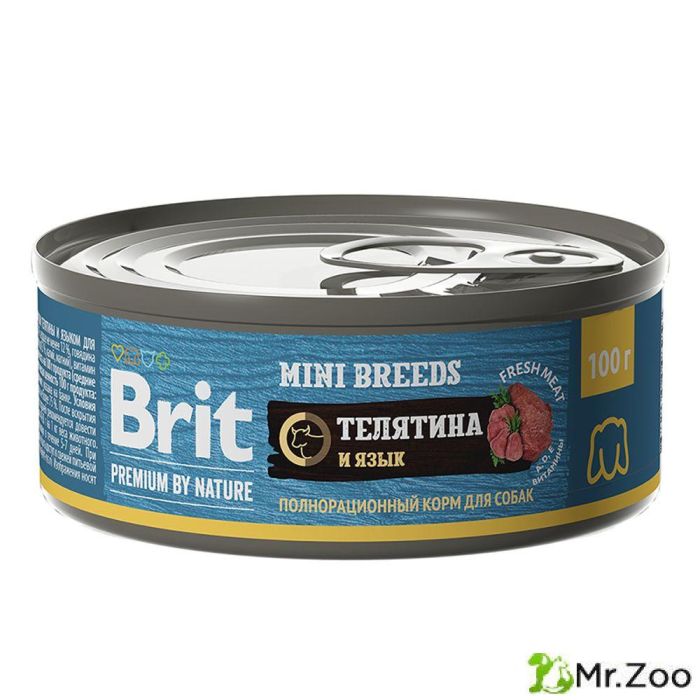 Консервы Brit Premium By Nature с телятиной и языком для взрослых собак мелких пород