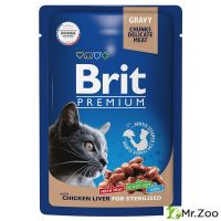 Пауч Brit Premium для взрослых стерилизованных кошек куриная печень в соусе