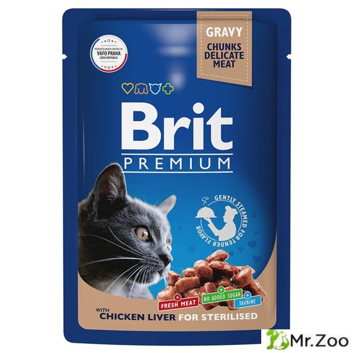 Пауч Brit Premium для взрослых стерилизованных кошек куриная печень в соусе