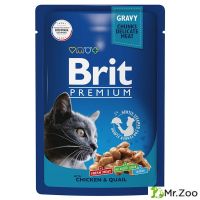 Пауч Brit Premium для взрослых кошек цыпленок и перепелка в соусе