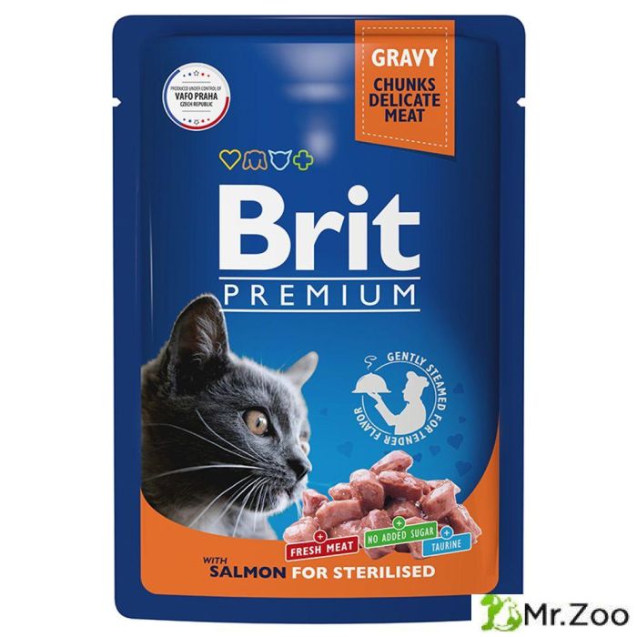 Пауч Brit Premium для взрослых стерилизованных кошек лосось в соусе