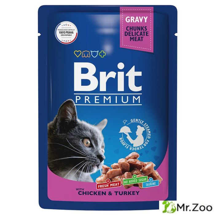 Пауч Brit Premium для взрослых кошек цыпленок и индейка