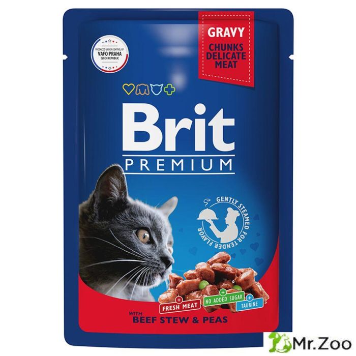 Пауч Brit Premium для взрослых кошек говядина и горошек