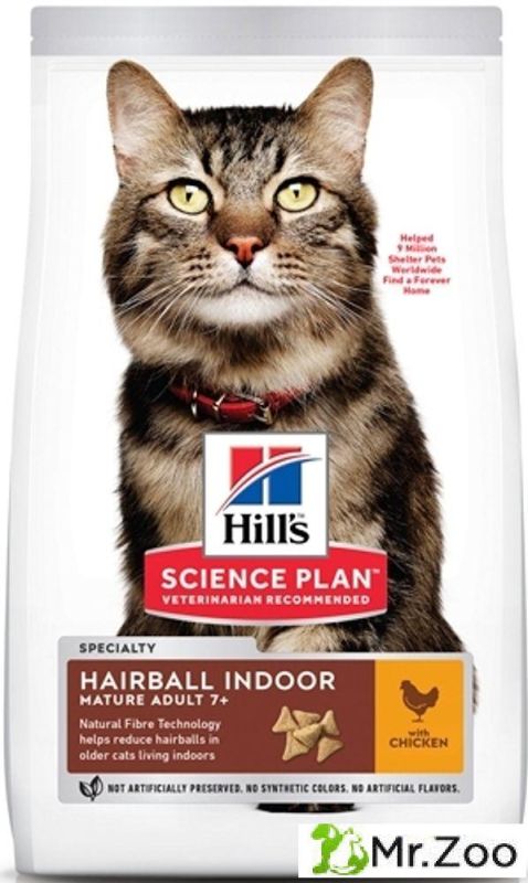 Сухой корм Hill's Science Plan Hairball Indoor Nature Adult 7+ для пожилых кошек вывод шерсти из желудка