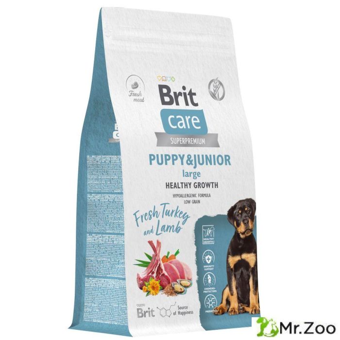 Сухой Корм Brit Care Dog Puppy&Junior L Healthy Growth для щенков и молодых собак крупных пород с индейкой и ягненком 1.5 кг
