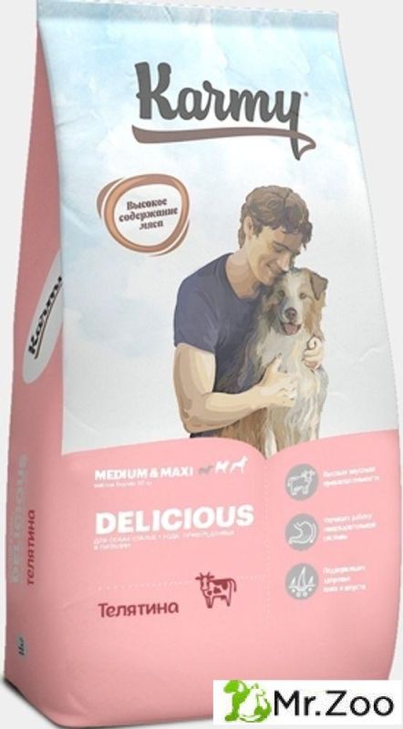 Сухой корм Karmy Delicious Medium&Maxii для привередливых собак средних и крупных пород Телятина