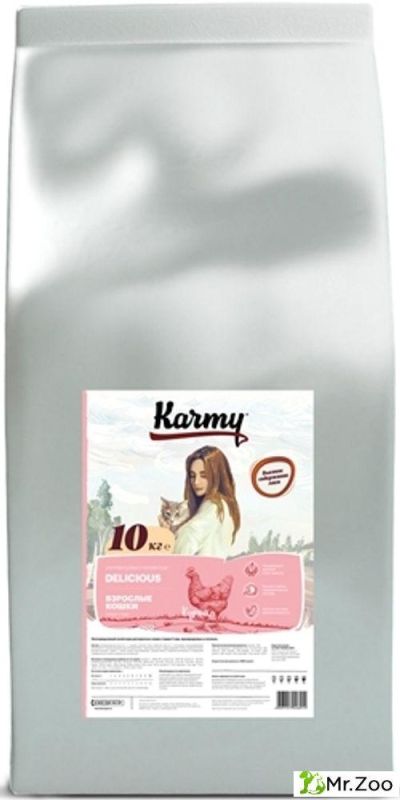 Сухой корм Karmy Delicious для взрослых кошек в возрасте старше 1 года привередливых в питании Курица