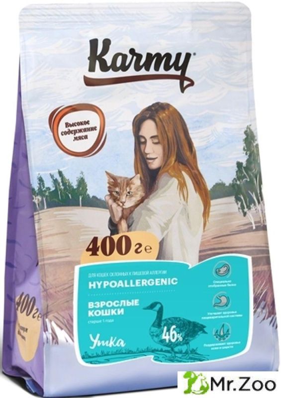 Сухой корм Karmy Hypoallergenic для кошек склонных к пищевой аллергии Утка