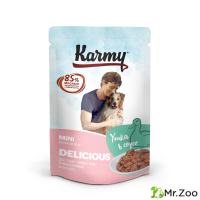 Паучи Karmy Delicious Minii мясные кусочки в соусе для привередливых собак мелких пород старше 1 года Утка
