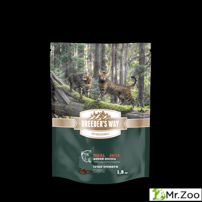Зоогурман «Breeder's way» Ideal 30/15 полнорационный сухой корм для взрослых кошек дикий лосось