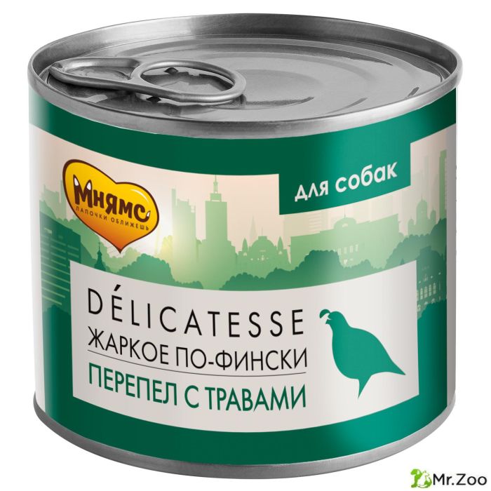Мнямс консервы для собак всех пород паштет из перепёлки с травами Жаркое по-фински