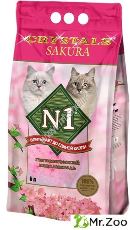 Силикагелевый наполнитель №1 CRYSTALS Sakura для кошачьих туалетов