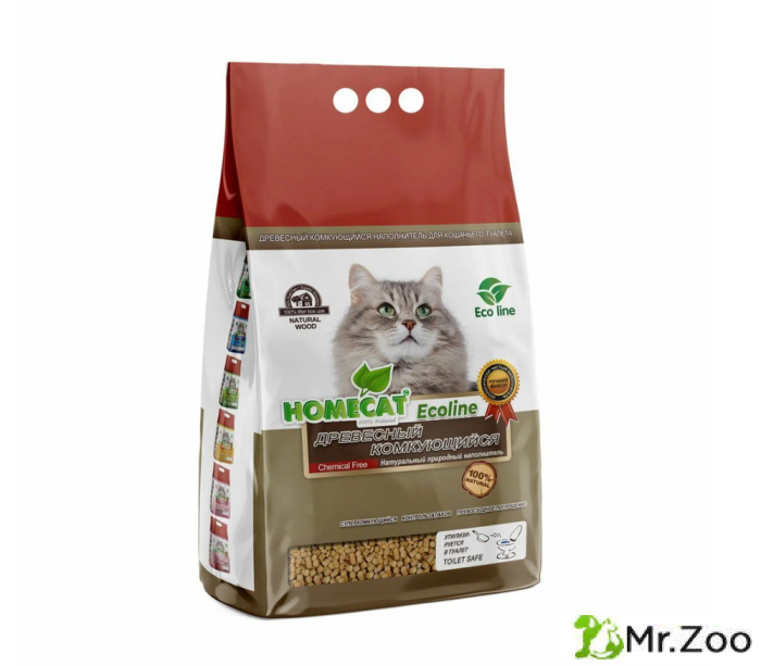 Комкующийся наполнитель HOMECAT «Эколайн» для кошачьих туалетов древесный
