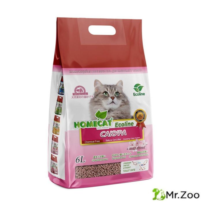 Комкующийся наполнитель HOMECAT «Эколайн» для кошачьих туалетов сакура