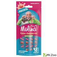 Крем-лакомство Molina Creamy Treats AntiHairball для котят и взрослых кошек лосось вывод комков шерсти 48г