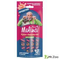 Крем-лакомство Molina Creamy Treats Sensitive digestion для котят и взрослых кошек креветки здоровый метаболизм 48г
