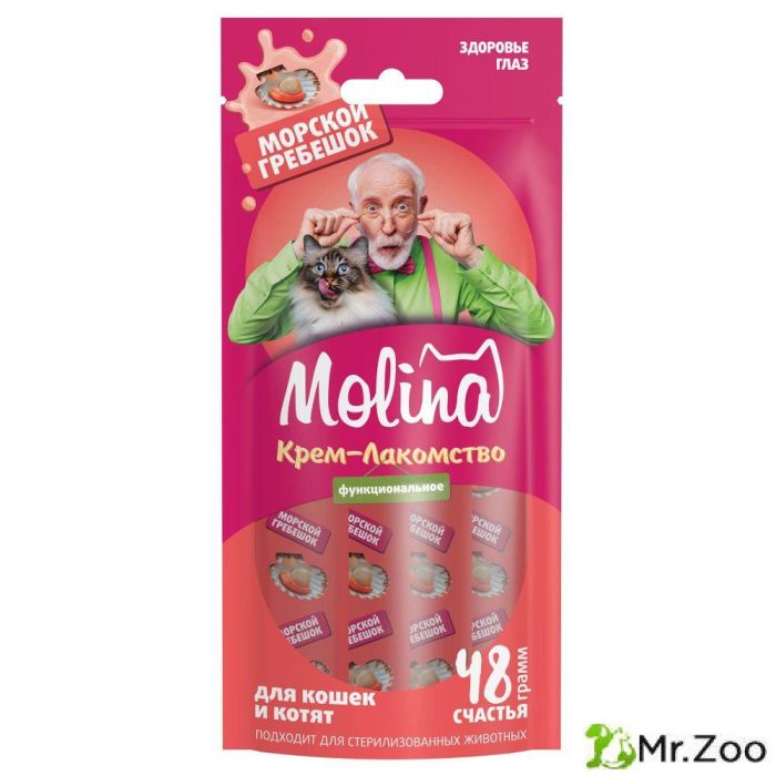 Крем-лакомство Molina Creamy Treats Eye care для котят и взрослых кошек морской гребешок здоровье глаз 48г