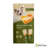 Крем-лакомство Мнямс для кошек с уткой и тунцом Кацуо 15 г х 4 шт
