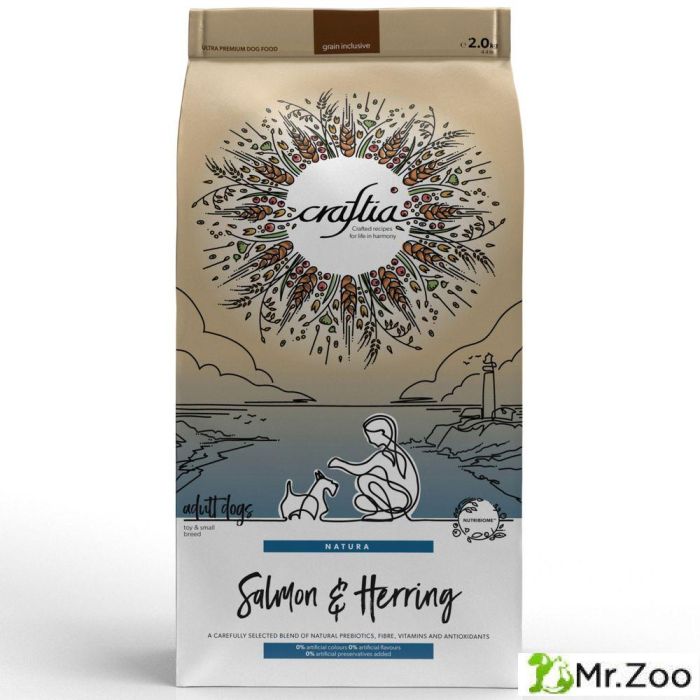 Сухой корм CRAFTIA NATURA для взрослых собак миниатюрных и мелких пород из лосося с сельдью