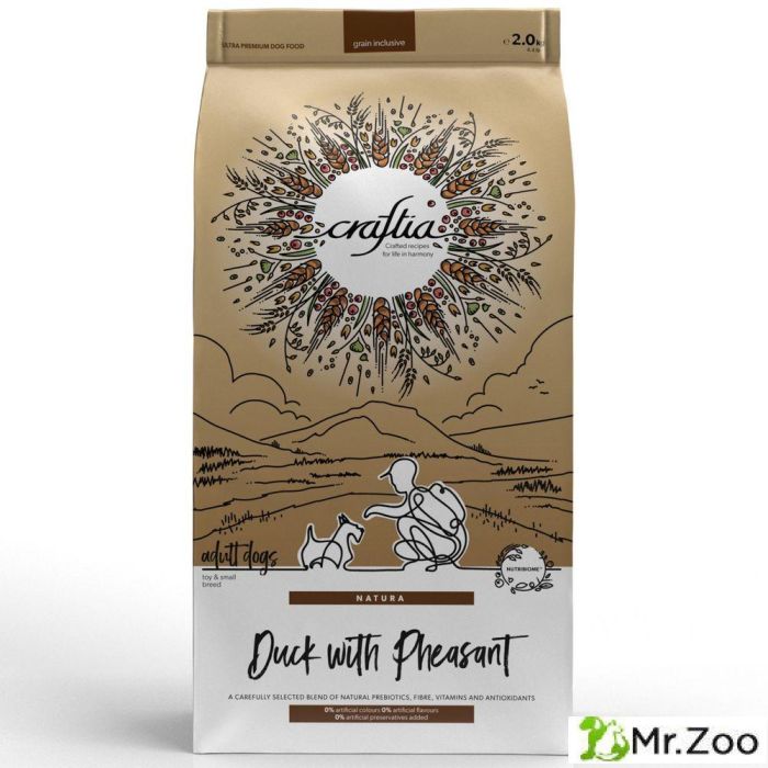 Сухой корм CRAFTIA NATURA для взрослых собак миниатюрных и мелких пород из утки с фазаном