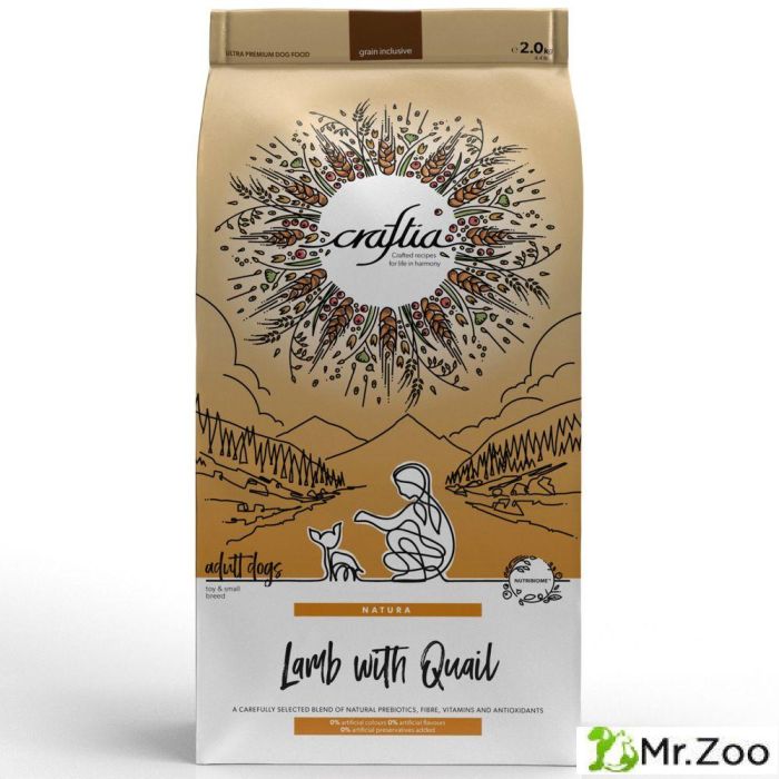 Сухой корм CRAFTIA NATURA для взрослых собак миниатюрных и мелких пород из ягненка с перепелкой